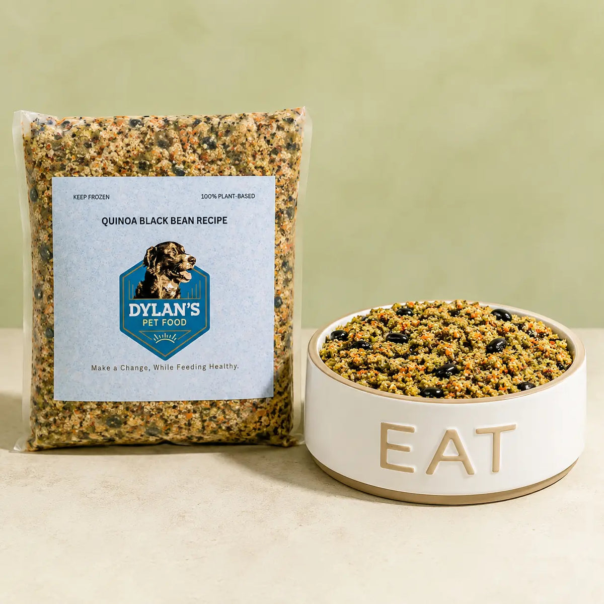 Quinoa Black Bean recipe pouch and food bowl — allergy-friendly dog food for sensitive dogs