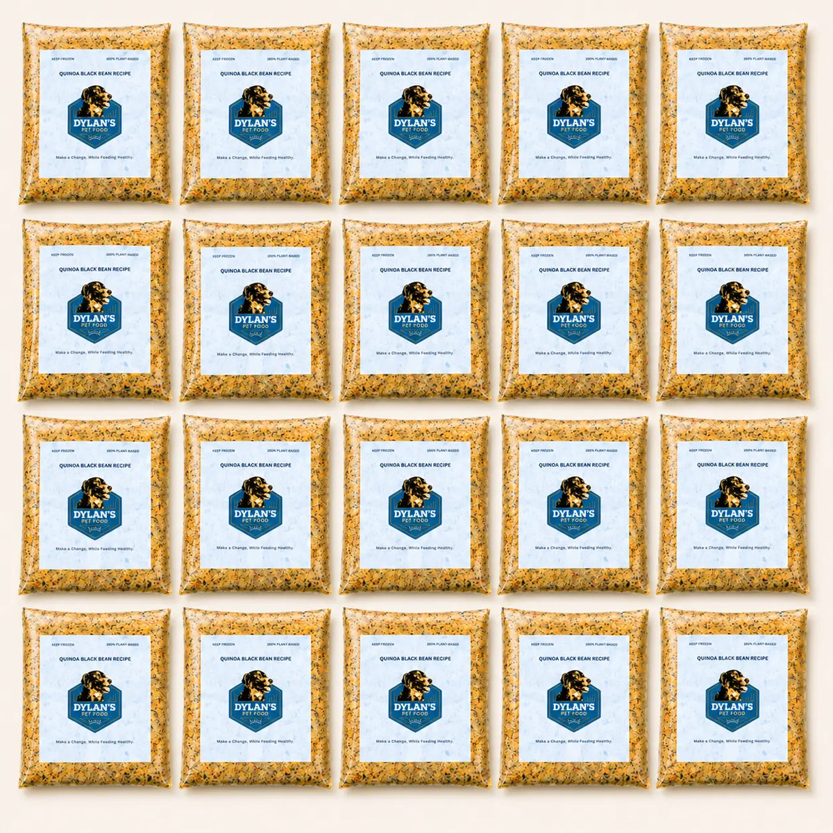 What's inside the Large 40oz Box — flat-lay of 20 40oz allergy-friendly dog food packs