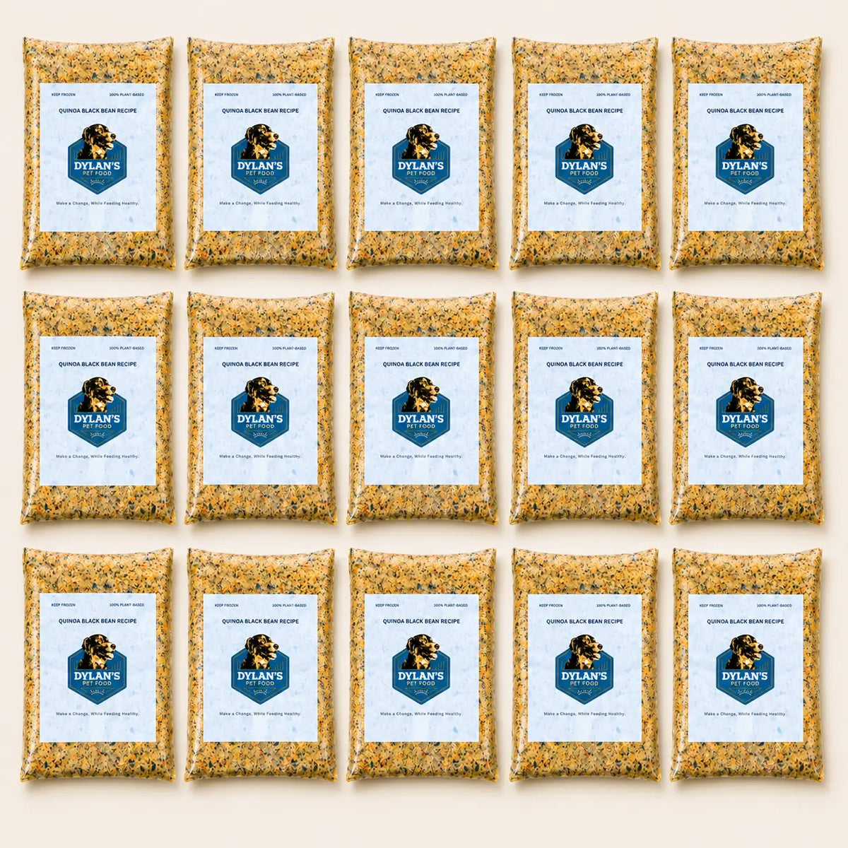 What's inside the Medium 40oz Box — flat-lay of 15 40oz allergy-friendly dog food packs