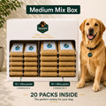 Allergy-friendly dog food for sensitive dogs — Medium Mix Box with 10× 24oz and 10× 40oz packs stacked inside